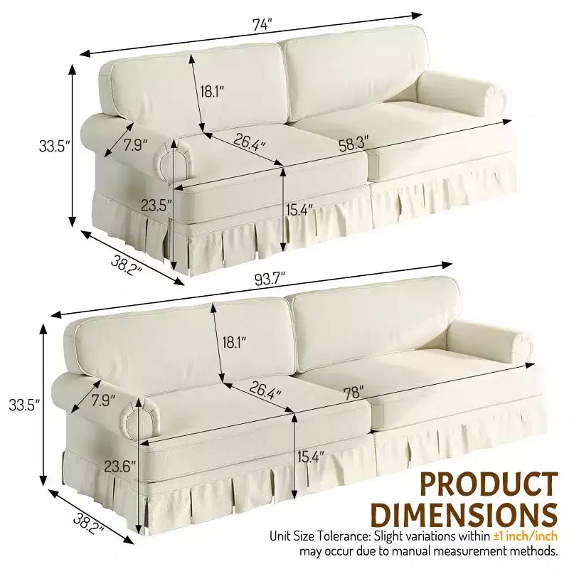 GDFStudio Belmont, set sofa u modernom stilu sredine stoljeća sa zaobljenim naslonima za ruke i plisiranom suknjom