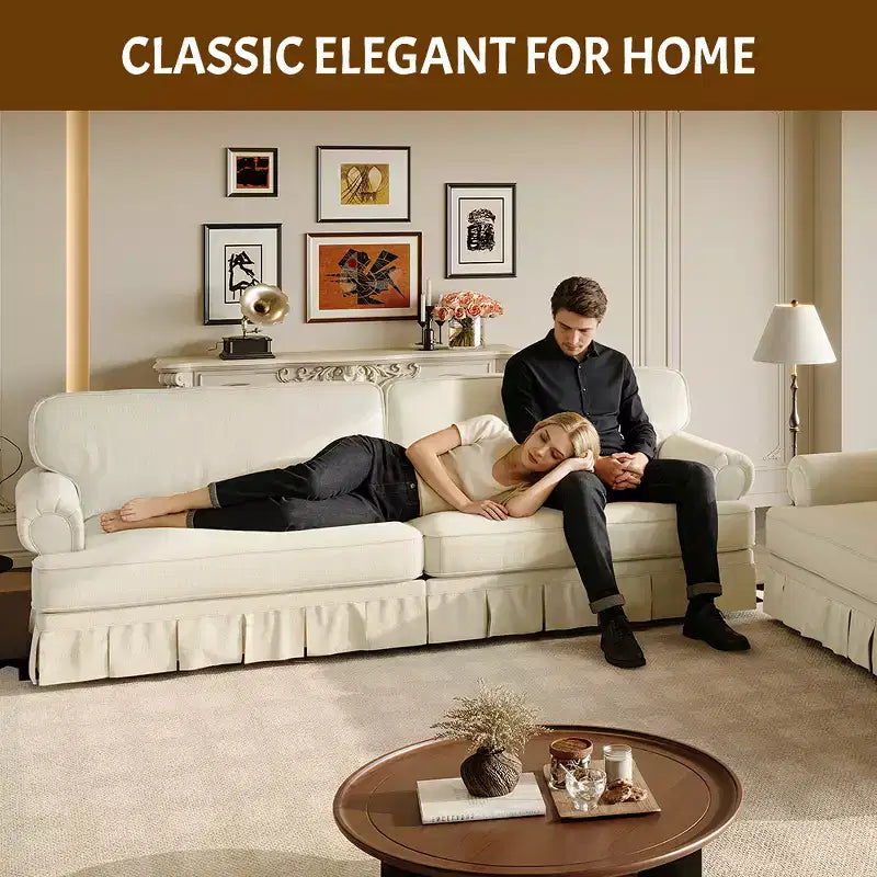GDFStudio Belmont, set sofa u modernom stilu sredine stoljeća sa zaobljenim naslonima za ruke i plisiranom suknjom