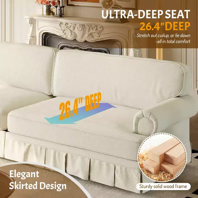 GDFStudio Belmont, set sofa u modernom stilu sredine stoljeća sa zaobljenim naslonima za ruke i plisiranom suknjom