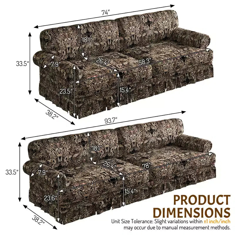 GDFStudio Belmont, set sofa u modernom stilu sredine stoljeća sa zaobljenim naslonima za ruke i plisiranom suknjom