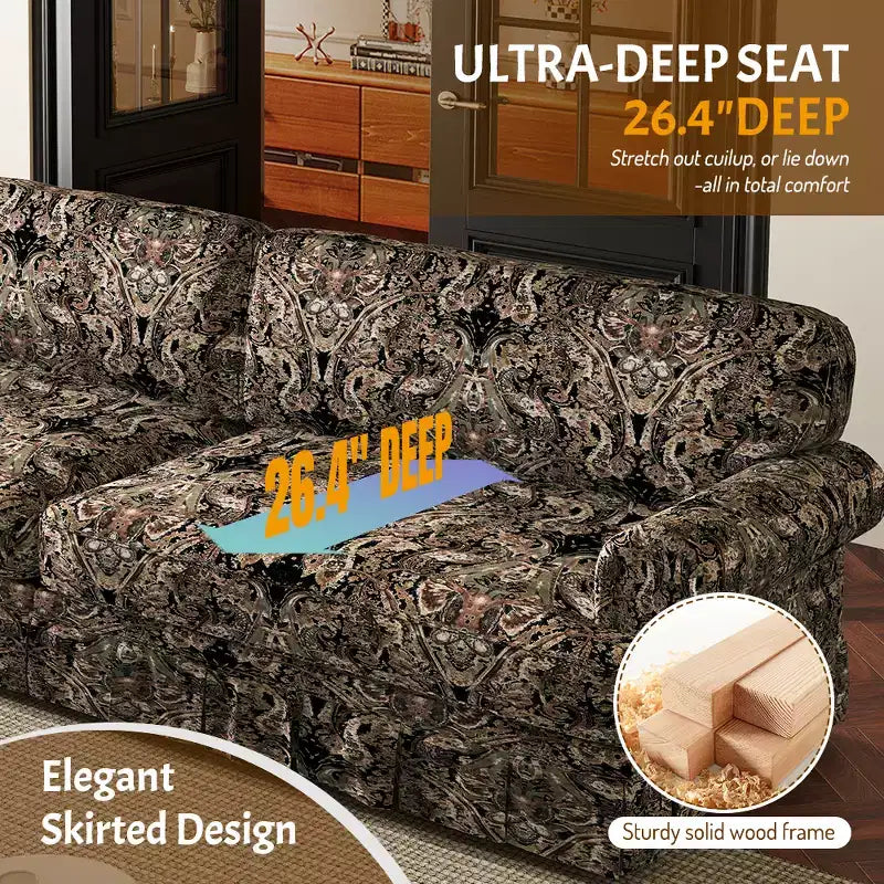 GDFStudio Belmont, set sofa u modernom stilu sredine stoljeća sa zaobljenim naslonima za ruke i plisiranom suknjom