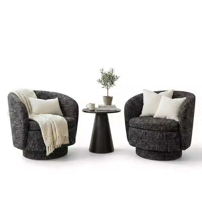 3-Piece Modern Seating Set with 2 Swivel Barrel Accent Chairs and Black Pedestal Round Side Table for Living Room or Reading Corner-Panipeachy