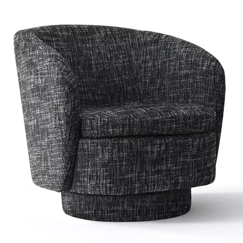 3-Piece Modern Seating Set with 2 Swivel Barrel Accent Chairs and Black Pedestal Round Side Table for Living Room or Reading Corner-Panipeachy