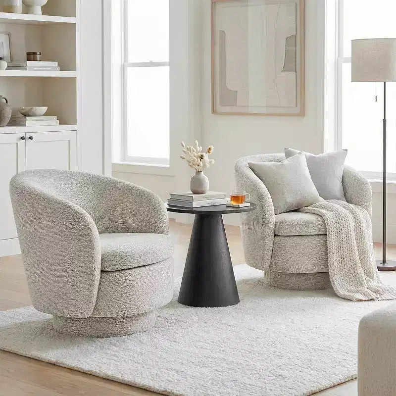 3-Piece Modern Seating Set with 2 Swivel Barrel Accent Chairs and Black Pedestal Round Side Table for Living Room or Reading Corner-Panipeachy