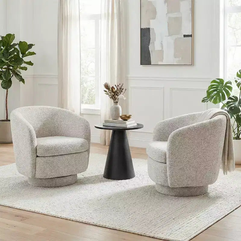3-Piece Modern Seating Set with 2 Swivel Barrel Accent Chairs and Black Pedestal Round Side Table for Living Room or Reading Corner-Panipeachy
