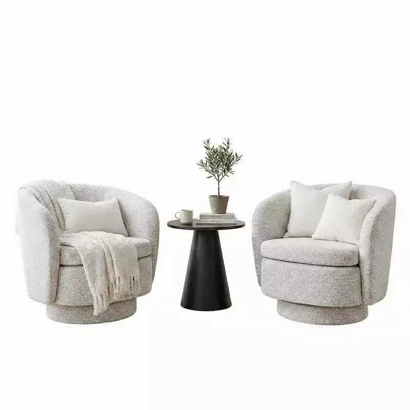 3-Piece Modern Seating Set with 2 Swivel Barrel Accent Chairs and Black Pedestal Round Side Table for Living Room or Reading Corner-Panipeachy