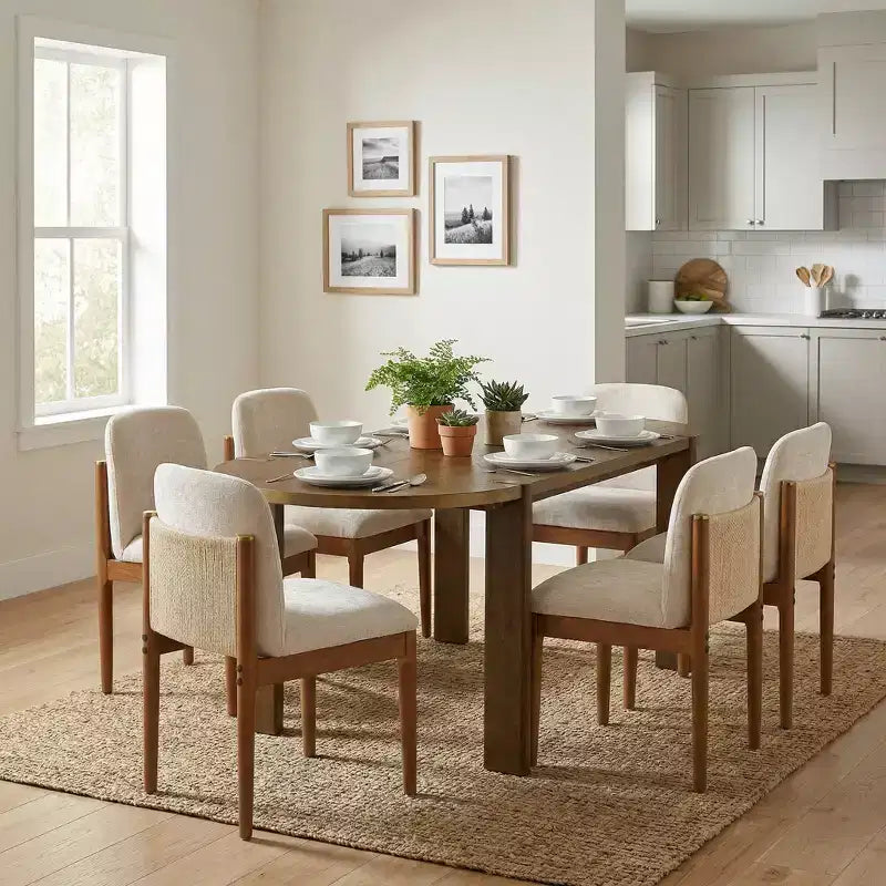 Christopher Knight Home Hassan Modern 7 Piece Rubberwood Dining Set with Oval Table and Woven Rope Design