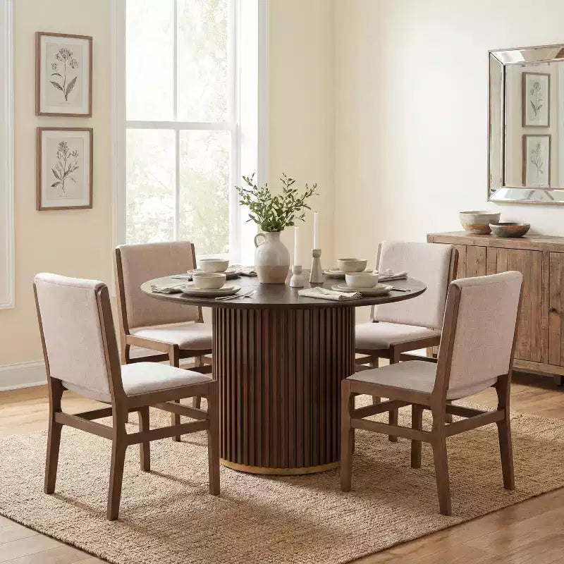 Set da pranzo imbottito contemporaneo in legno di caucciù a 5 pezzi Christopher Knight Home Kieran
