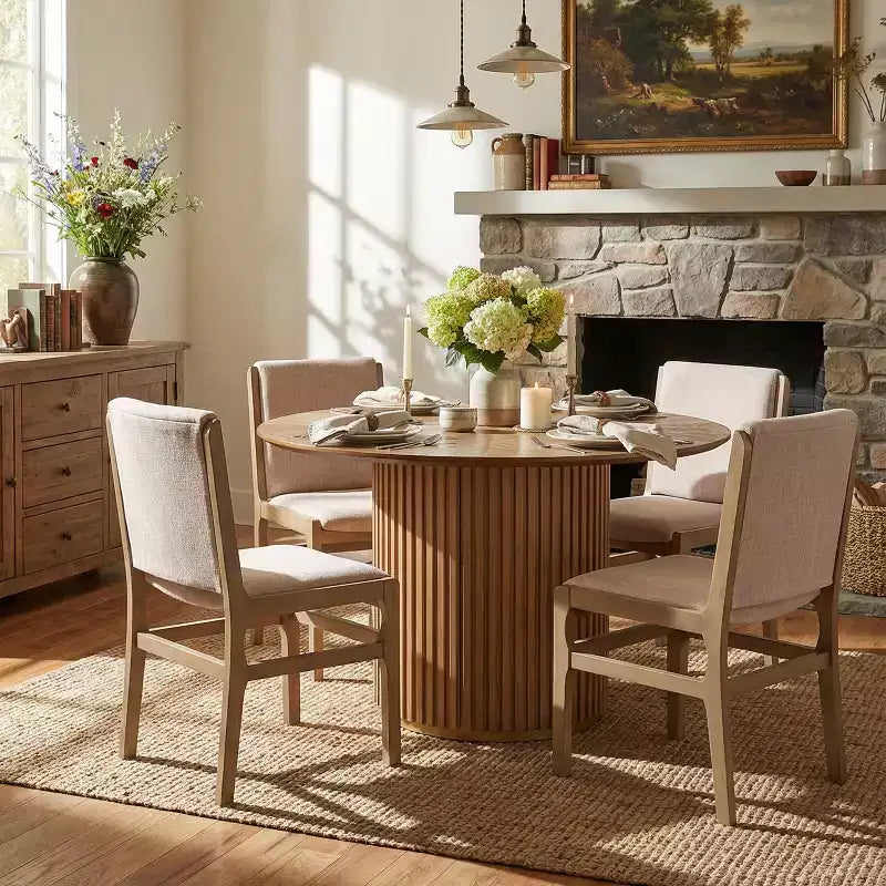 Set da pranzo imbottito contemporaneo in legno di caucciù a 5 pezzi Christopher Knight Home Kieran