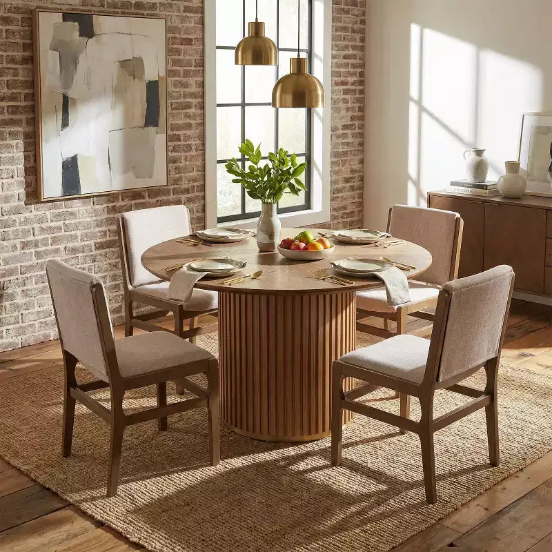 Set da pranzo imbottito contemporaneo in legno di caucciù a 5 pezzi Christopher Knight Home Kieran