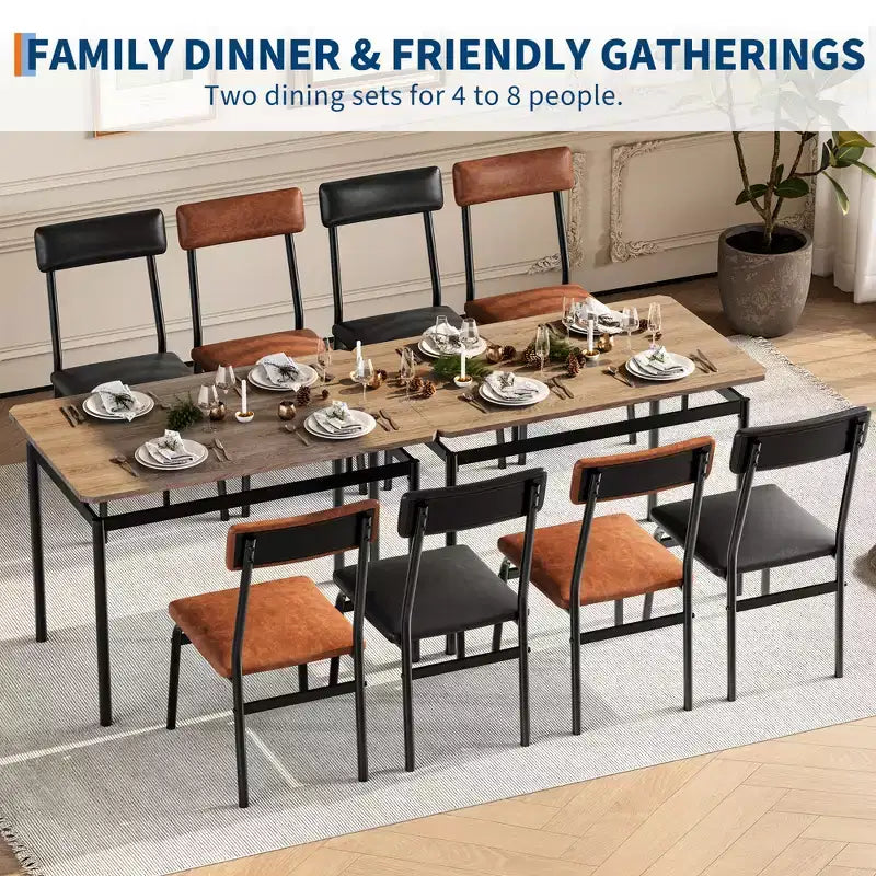 Set da Pranzo 5 Pezzi, Tavolo con Piano in Legno Marrone, Sedie in PU Marrone e Nero Misto, Struttura in Metallo, Salvaspazio, Facile Montaggio, per Cucina/Sala da Pranzo