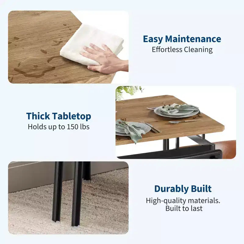 Set da Pranzo 5 Pezzi, Tavolo con Piano in Legno Marrone, Sedie in PU Marrone e Nero Misto, Struttura in Metallo, Salvaspazio, Facile Montaggio, per Cucina/Sala da Pranzo