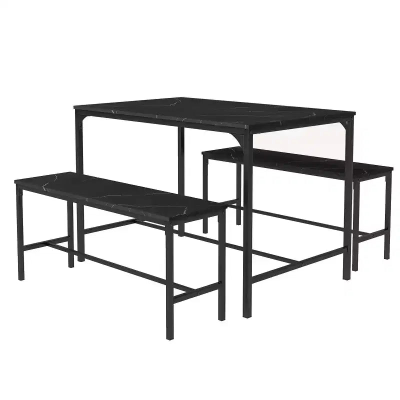 FurnitureR Set da Pranzo 3 Pezzi con Panche, Tavolo da Cucina Moderno Effetto Marmo, Set da Pranzo Salvaspazio per Appartamento o Sala da Pranzo Piccola