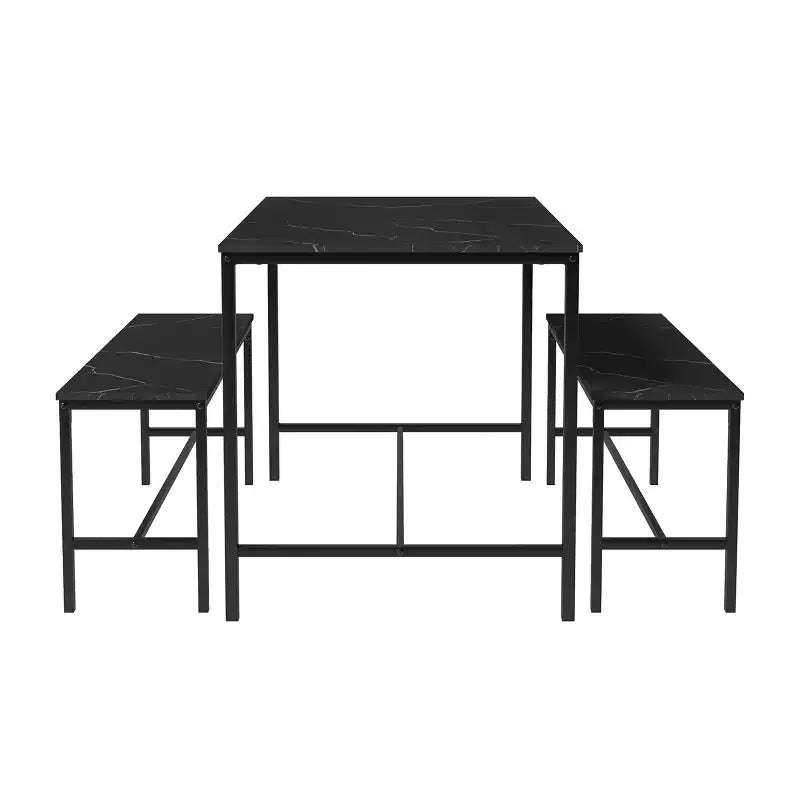 FurnitureR Set da Pranzo 3 Pezzi con Panche, Tavolo da Cucina Moderno Effetto Marmo, Set da Pranzo Salvaspazio per Appartamento o Sala da Pranzo Piccola