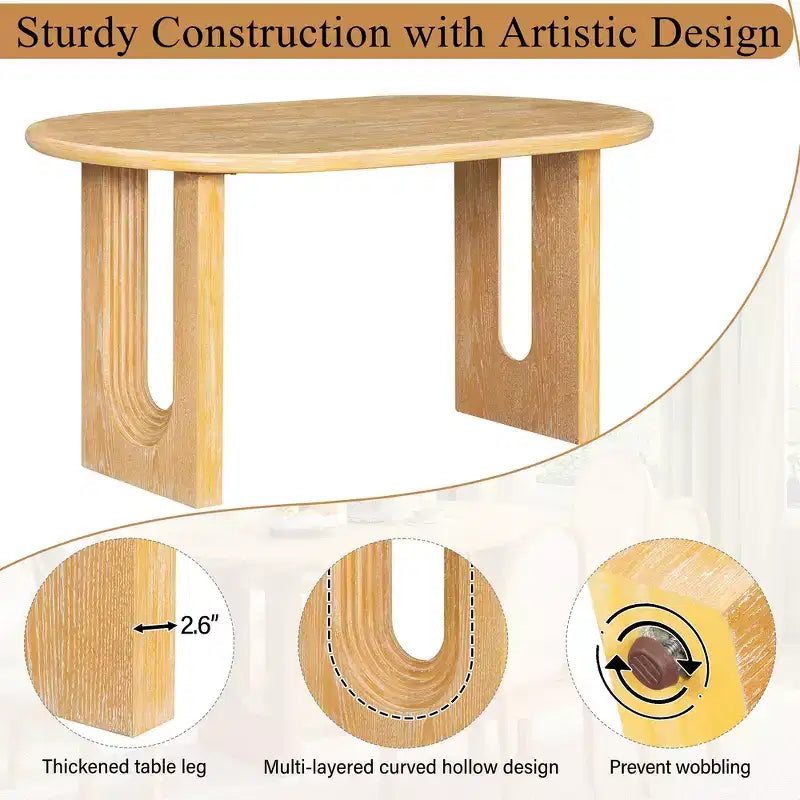 Whisen Set da Tavolo da Pranzo 7 Pezzi in Stile Rustico, Set da Pranzo in Legno per Cucina per 6 Persone, Tavolo da Pranzo Ovale e 6 Sedie in Rattan