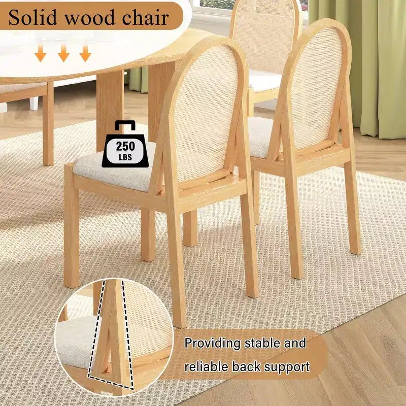 Whisen Set da Tavolo da Pranzo 7 Pezzi in Stile Rustico, Set da Pranzo in Legno per Cucina per 6 Persone, Tavolo da Pranzo Ovale e 6 Sedie in Rattan