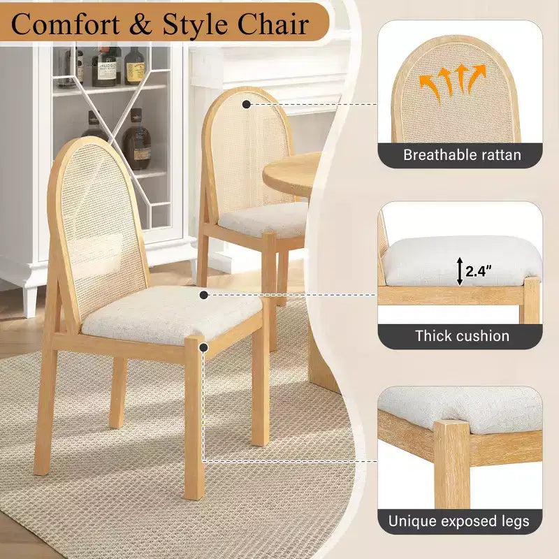 Whisen Set da Tavolo da Pranzo 7 Pezzi in Stile Rustico, Set da Pranzo in Legno per Cucina per 6 Persone, Tavolo da Pranzo Ovale e 6 Sedie in Rattan