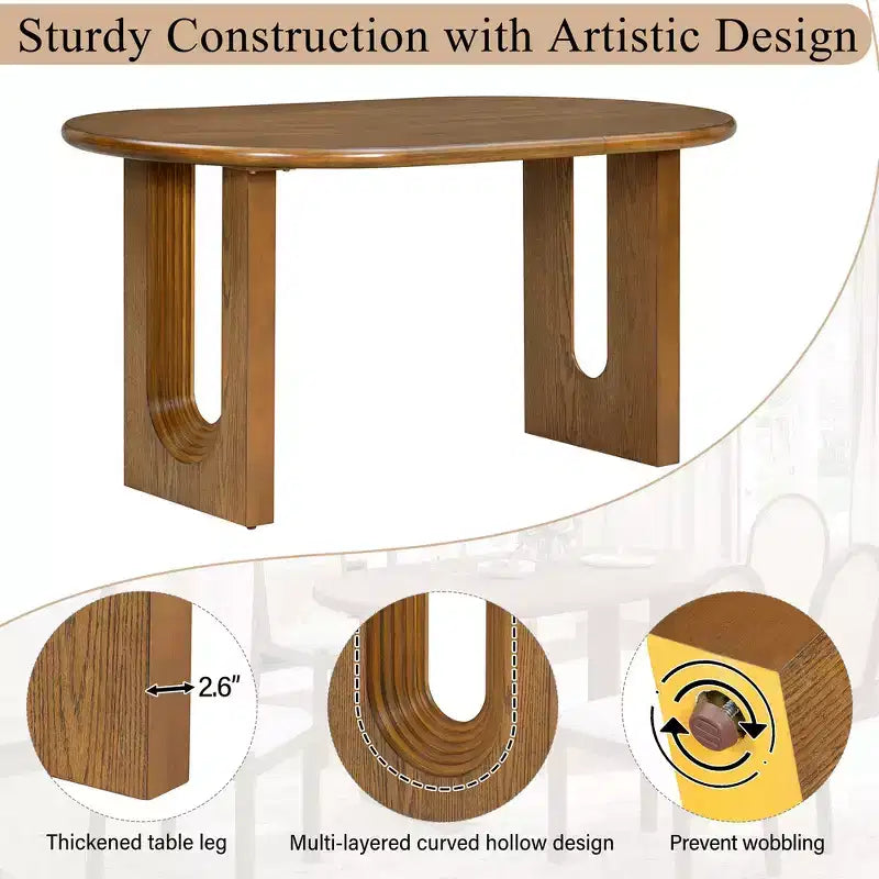 Whisen Set da Tavolo da Pranzo 7 Pezzi in Stile Rustico, Set da Pranzo in Legno per Cucina per 6 Persone, Tavolo da Pranzo Ovale e 6 Sedie in Rattan