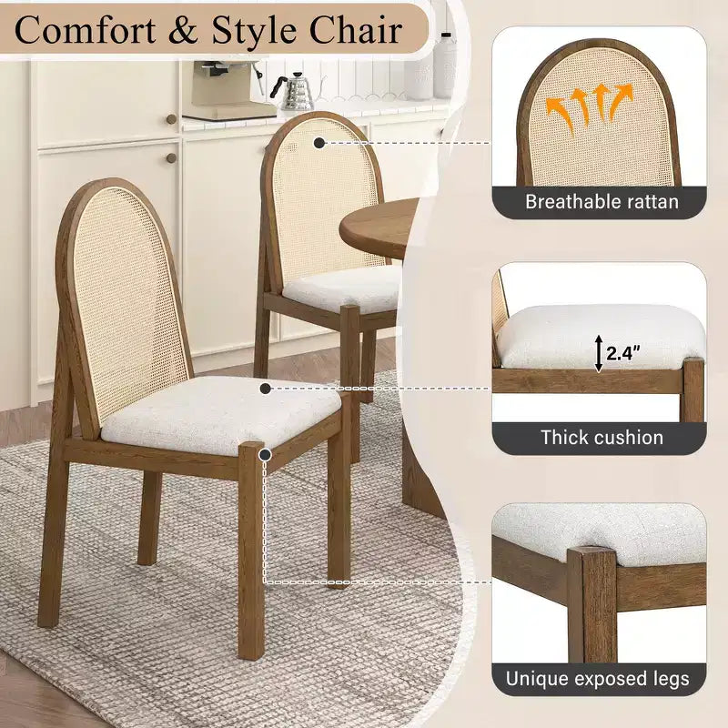 Whisen Set da Tavolo da Pranzo 7 Pezzi in Stile Rustico, Set da Pranzo in Legno per Cucina per 6 Persone, Tavolo da Pranzo Ovale e 6 Sedie in Rattan
