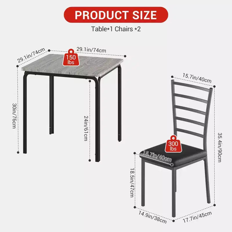Set da pranzo salvaspazio compatto per 2 persone - Tavolo quadrato moderno con 2 sedie - Perfetto per piccoli appartamenti, cucine o angoli per la colazione