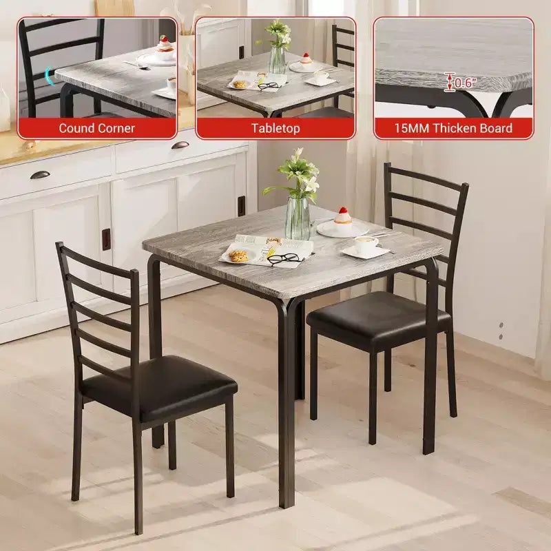 Set da pranzo salvaspazio compatto per 2 persone - Tavolo quadrato moderno con 2 sedie - Perfetto per piccoli appartamenti, cucine o angoli per la colazione
