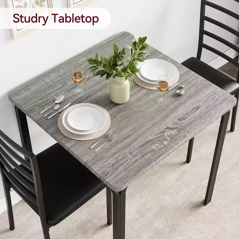 Set da pranzo salvaspazio compatto per 2 persone - Tavolo quadrato moderno con 2 sedie - Perfetto per piccoli appartamenti, cucine o angoli per la colazione