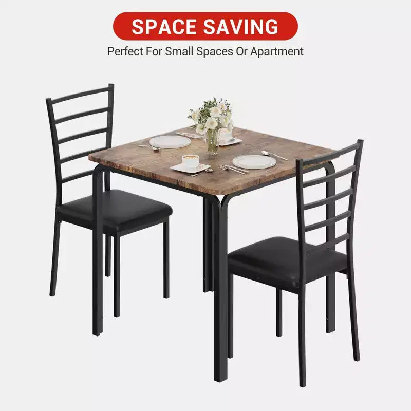 Set da pranzo salvaspazio compatto per 2 persone - Tavolo quadrato moderno con 2 sedie - Perfetto per piccoli appartamenti, cucine o angoli per la colazione