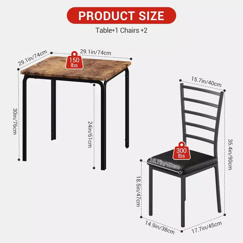 Set da pranzo salvaspazio compatto per 2 persone - Tavolo quadrato moderno con 2 sedie - Perfetto per piccoli appartamenti, cucine o angoli per la colazione