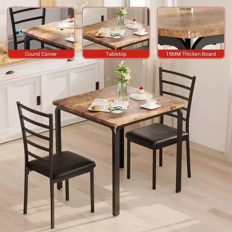 Set da pranzo salvaspazio compatto per 2 persone - Tavolo quadrato moderno con 2 sedie - Perfetto per piccoli appartamenti, cucine o angoli per la colazione