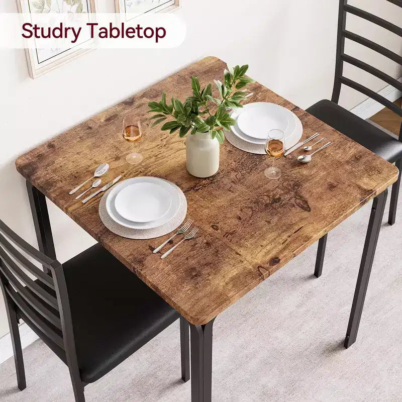 Set da pranzo salvaspazio compatto per 2 persone - Tavolo quadrato moderno con 2 sedie - Perfetto per piccoli appartamenti, cucine o angoli per la colazione