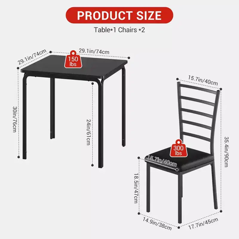 Set da pranzo salvaspazio compatto per 2 persone - Tavolo quadrato moderno con 2 sedie - Perfetto per piccoli appartamenti, cucine o angoli per la colazione