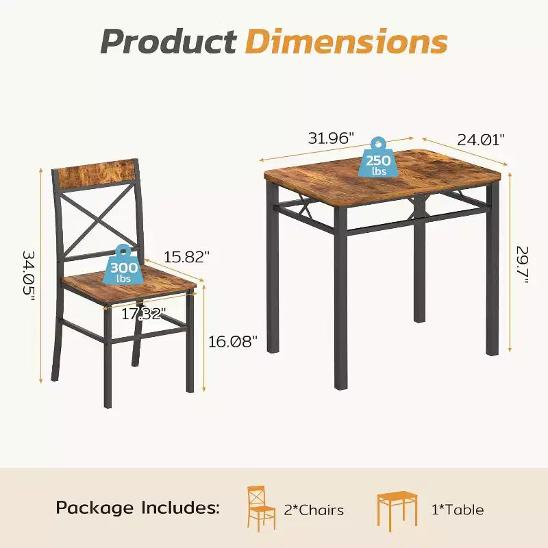 Set da pranzo 3 pezzi Zevemomo per 2 persone con tavolino e 2 sedie con schienale curvo per piccoli appartamenti, cucine, marrone
