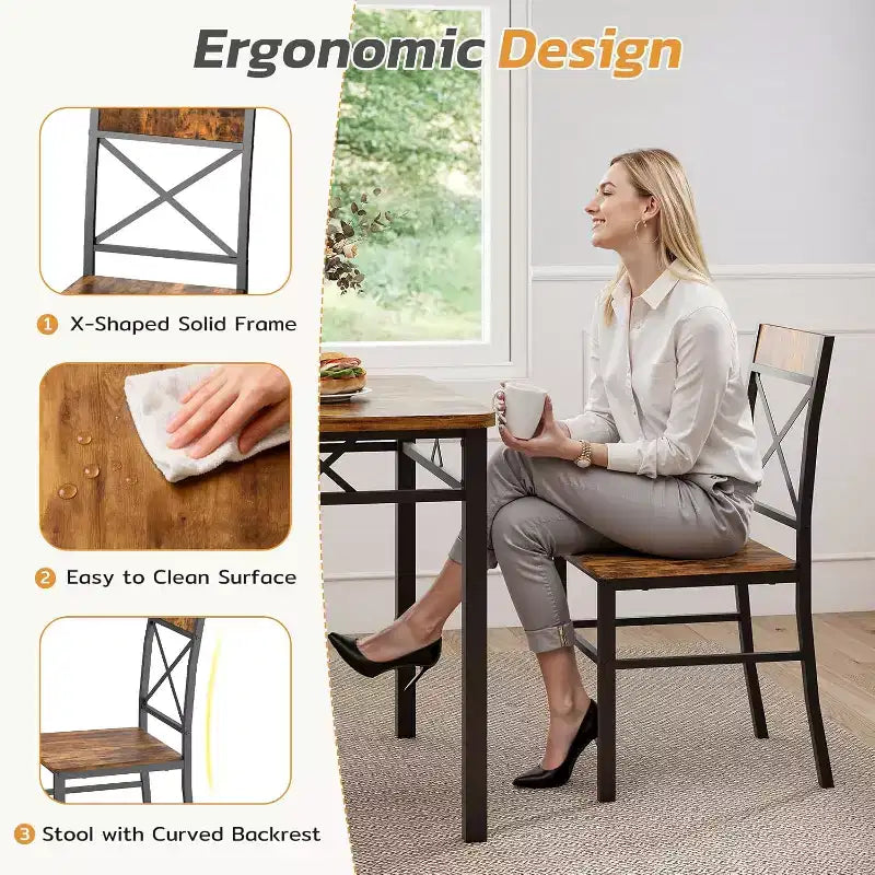 Set da pranzo 3 pezzi Zevemomo per 2 persone con tavolino e 2 sedie con schienale curvo per piccoli appartamenti, cucine, marrone