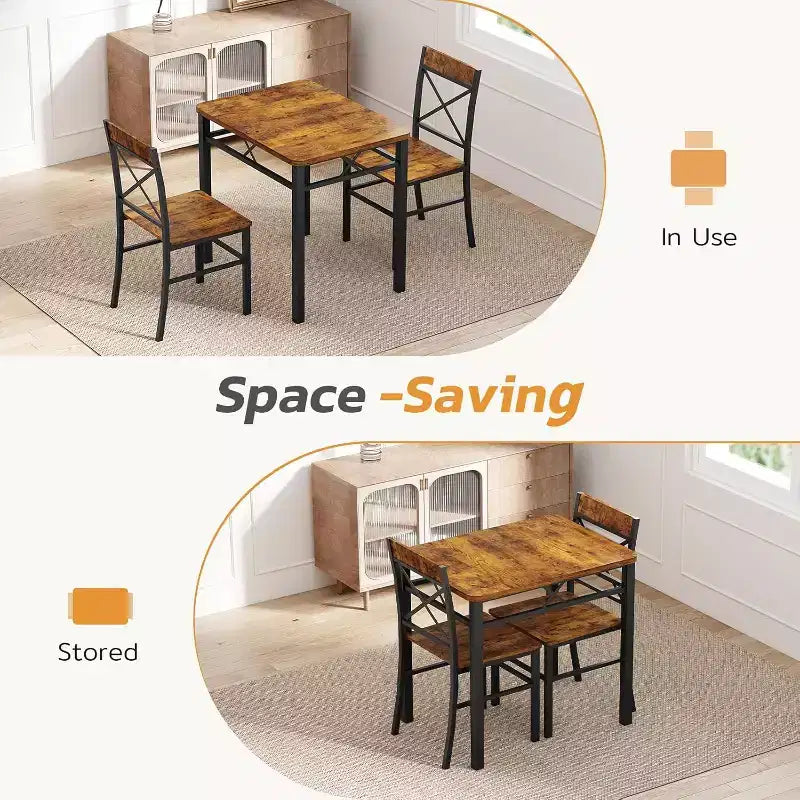 Set da pranzo 3 pezzi Zevemomo per 2 persone con tavolino e 2 sedie con schienale curvo per piccoli appartamenti, cucine, marrone