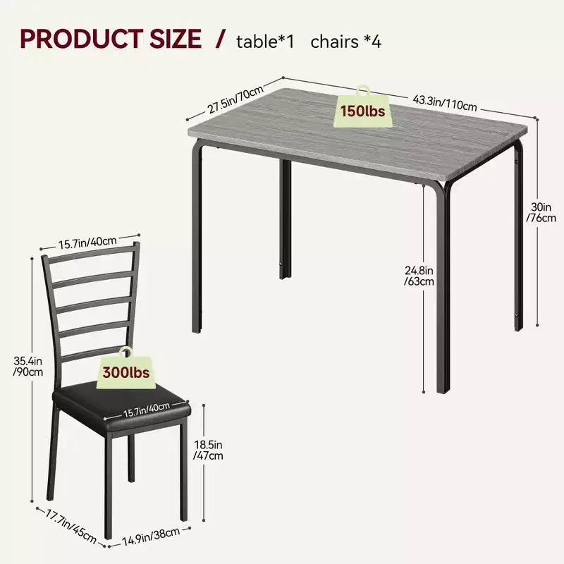 COZONY Set di 5 Pezzi Tavolo e Sedie da Cucina per 4 Persone, Set da Pranzo Rettangolare con 4 Sedie Imbottite, Set Dinette Salvaspazio
