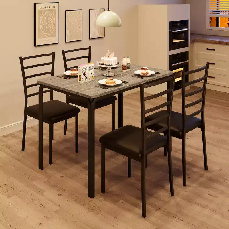 COZONY Set di 5 Pezzi Tavolo e Sedie da Cucina per 4 Persone, Set da Pranzo Rettangolare con 4 Sedie Imbottite, Set Dinette Salvaspazio