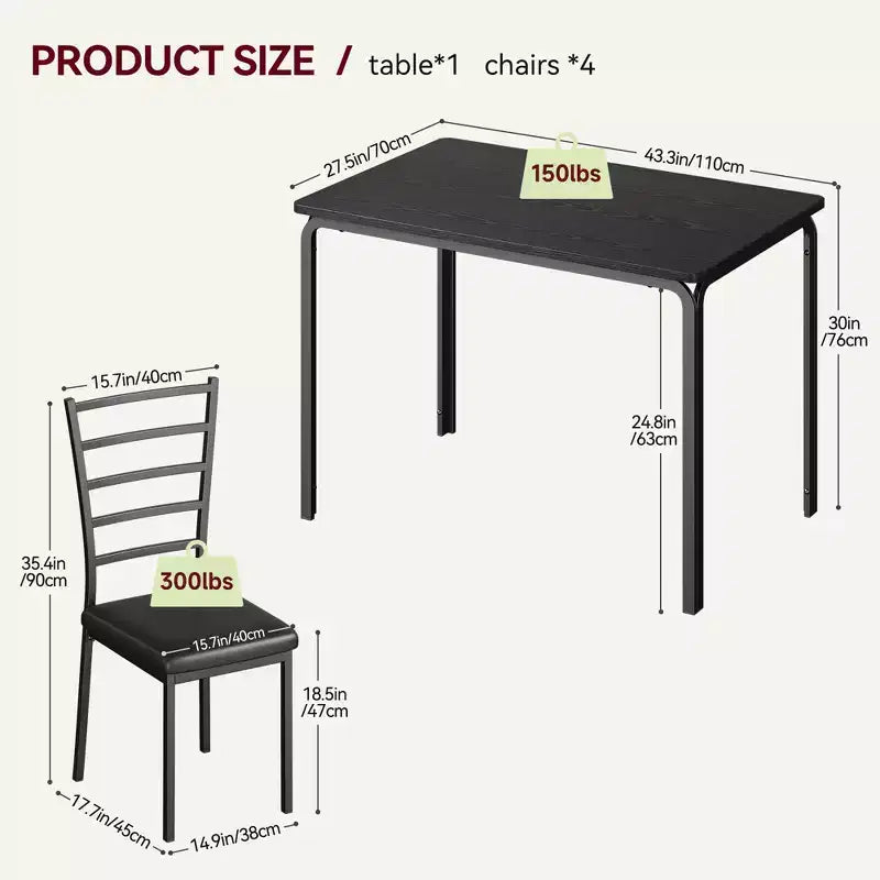 COZONY Set di 5 Pezzi Tavolo e Sedie da Cucina per 4 Persone, Set da Pranzo Rettangolare con 4 Sedie Imbottite, Set Dinette Salvaspazio