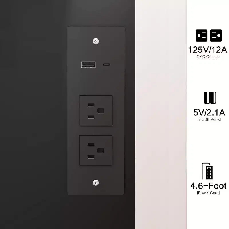 Scrivania da Trucco di Lusso da 17 Pollici con Specchio a LED, Organizzazione Salvaspazio, Hub Elettrico Integrato, Supporto per Asciugacapelli e Sgabello Abbinato per la Camera da Letto
