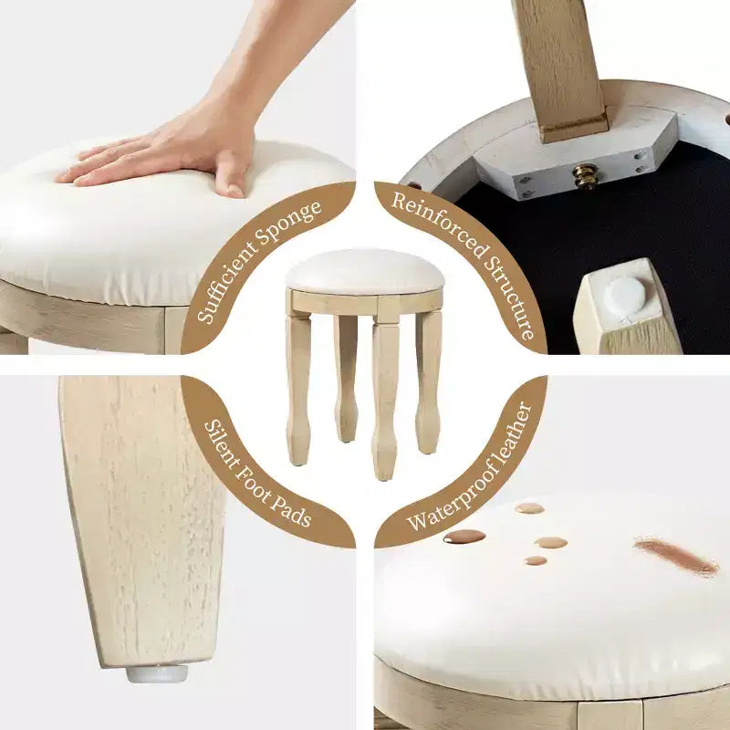 Toeletta Vintage da 46 Pollici con Specchio, 5 Cassetti, Sgabello Abbinato per Camera da Letto, Finitura Noce, Design Salvaspazio
