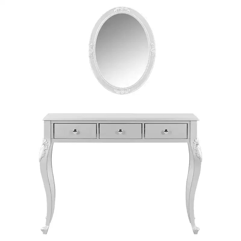 Toeletta da trucco vintage con specchio ovale, 3 cassetti per camera da letto o ingresso, finitura oro, design salvaspazio
