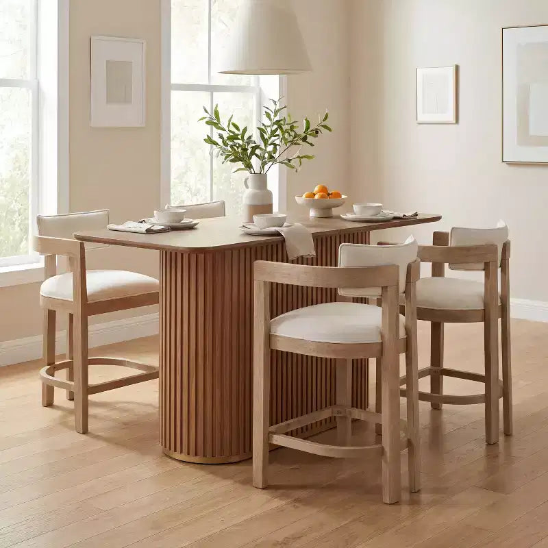 Christopher Knight Home Heini Set da pranzo moderno di 5 pezzi in legno con tavolo a piedistallo e gambe in legno di hevea