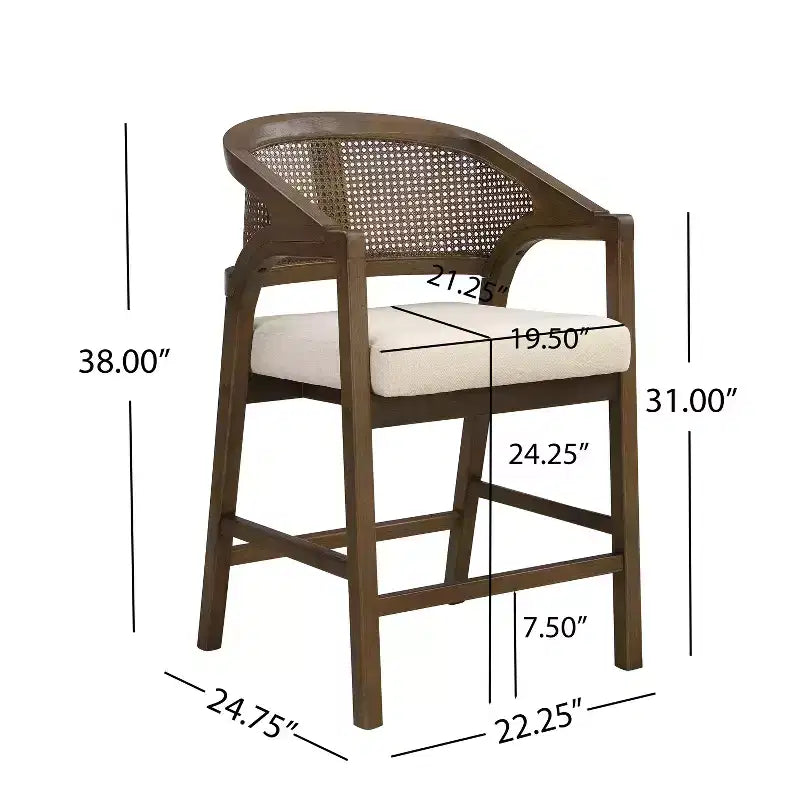 Christopher Knight Home Mirae Sgabelli da bancone Mid-Century Modern in rattan e legno di gomma, 5 pezzi, con tavolo da bancone a flauto