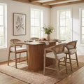 Christopher Knight Home Mirae Mid-Century Modern 5 Piece Rubberwood Rattan Counter Stools with Fluted Counter Table