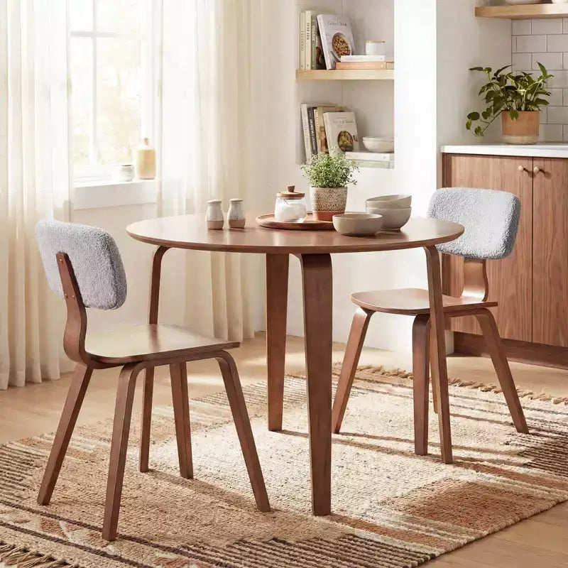 Costway Set Tavolo da Pranzo 3 PZ/5 PZ con 2/4 Sedie Imbottite, Tavolo da Pranzo Rotondo Beige e Naturale/Grigio e Noce