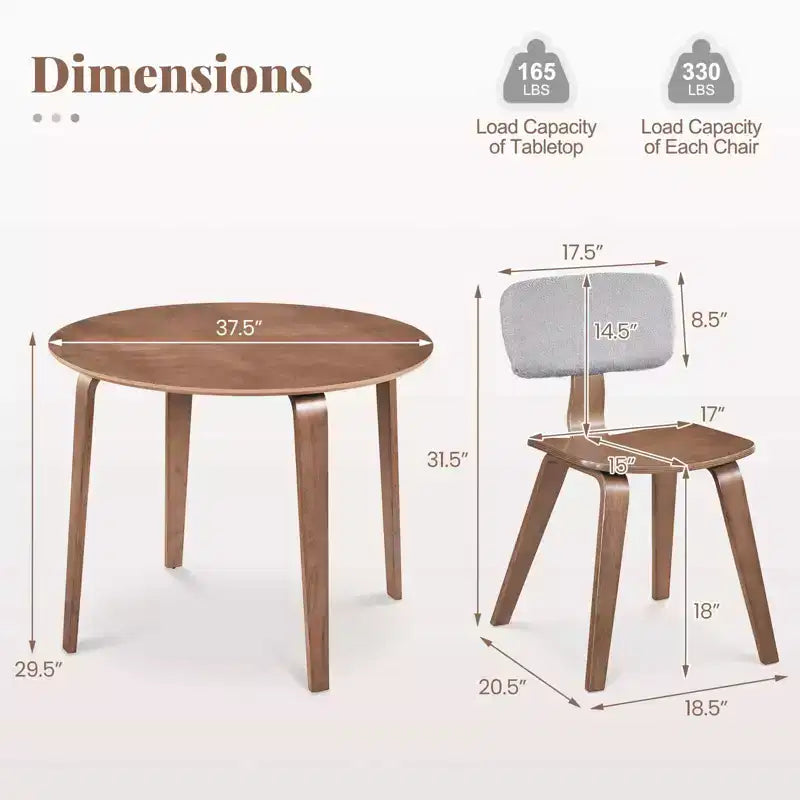 Costway Set Tavolo da Pranzo 3 PZ/5 PZ con 2/4 Sedie Imbottite, Tavolo da Pranzo Rotondo Beige e Naturale/Grigio e Noce