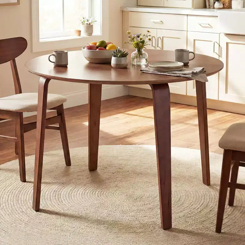 Costway Set Tavolo da Pranzo 3 PZ/5 PZ con 2/4 Sedie Imbottite, Tavolo da Pranzo Rotondo Beige e Naturale/Grigio e Noce