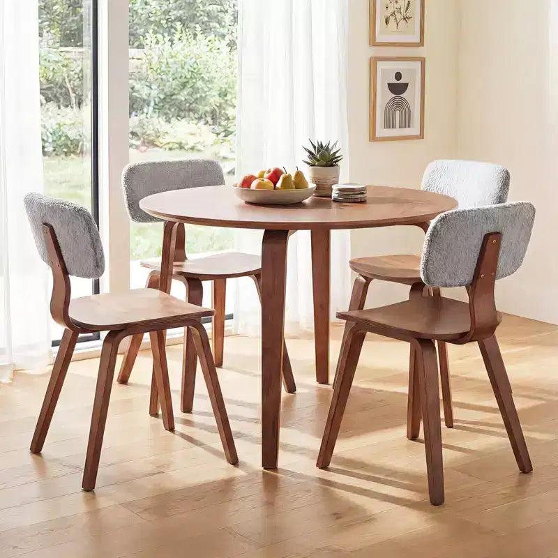 Costway Set Tavolo da Pranzo 3 PZ/5 PZ con 2/4 Sedie Imbottite, Tavolo da Pranzo Rotondo Beige e Naturale/Grigio e Noce