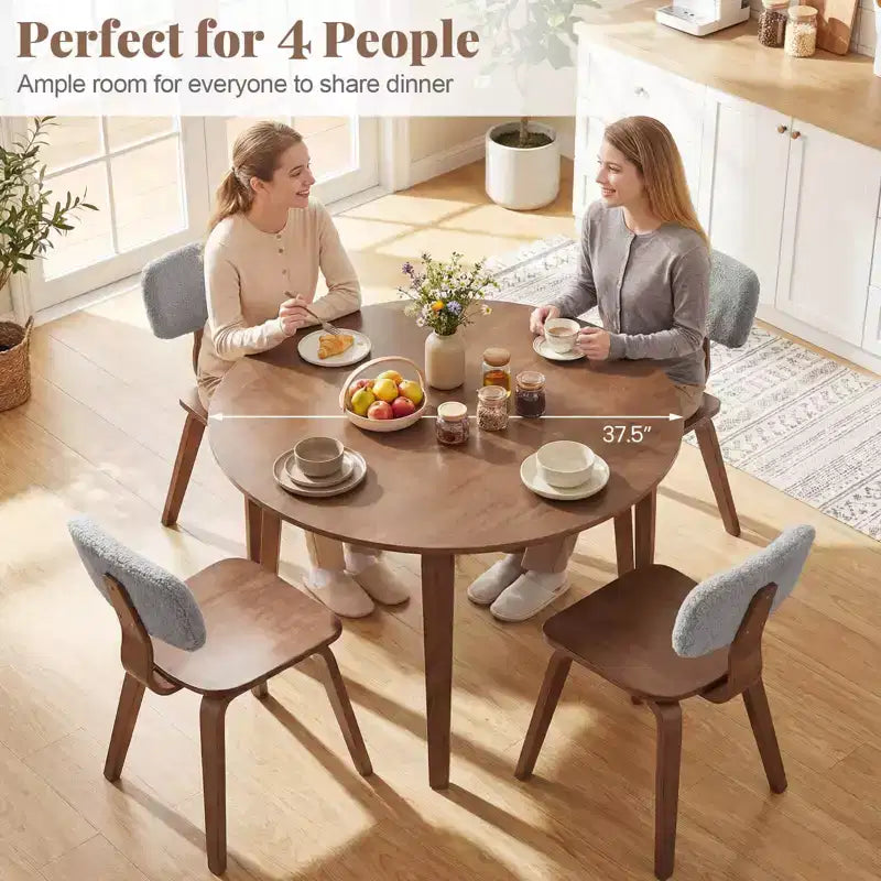 Costway Set Tavolo da Pranzo 3 PZ/5 PZ con 2/4 Sedie Imbottite, Tavolo da Pranzo Rotondo Beige e Naturale/Grigio e Noce