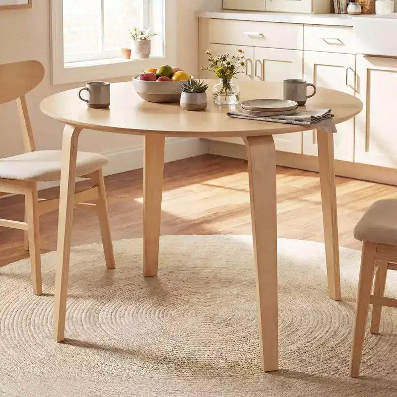 Costway Set Tavolo da Pranzo 3 PZ/5 PZ con 2/4 Sedie Imbottite, Tavolo da Pranzo Rotondo Beige e Naturale/Grigio e Noce