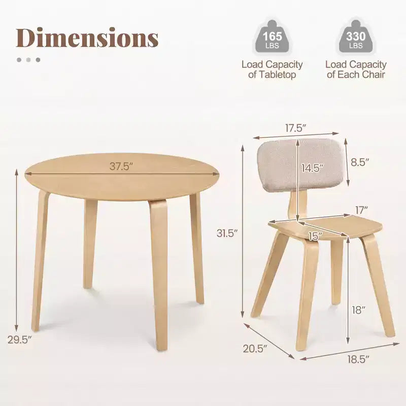 Costway Set Tavolo da Pranzo 3 PZ/5 PZ con 2/4 Sedie Imbottite, Tavolo da Pranzo Rotondo Beige e Naturale/Grigio e Noce